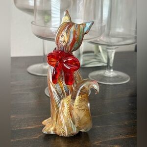 Murano glass cat with red bow